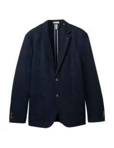 Blazer Lin Coton TOM TAILOR Bleu Marine Herringbone