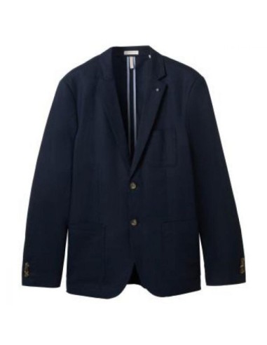 Blazer Lin Coton TOM TAILOR Bleu Marine Herringbone