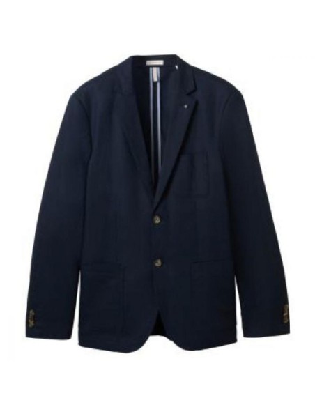 Blazer Lin Coton TOM TAILOR Bleu Marine Herringbone