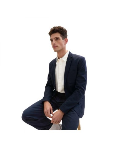 Blazer Lin Coton TOM TAILOR Bleu Marine Herringbone