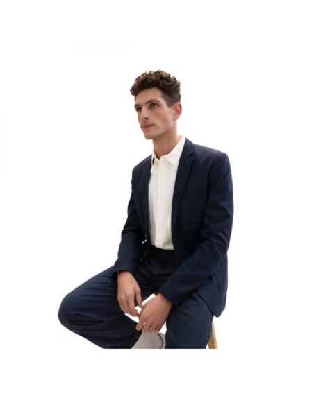 Blazer Lin Coton TOM TAILOR Bleu Marine Herringbone