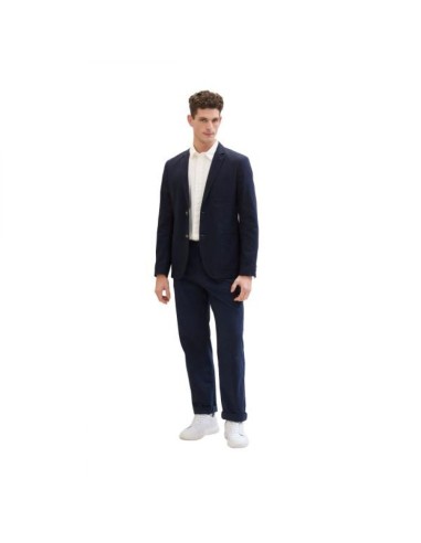 Blazer Lin Coton TOM TAILOR Bleu Marine Herringbone