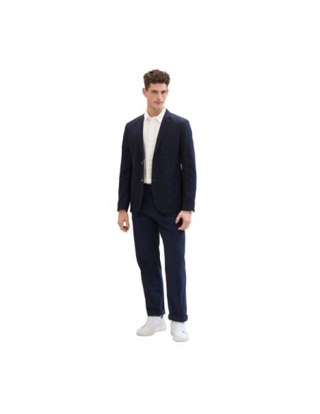 Blazer Lin Coton TOM TAILOR Bleu Marine Herringbone