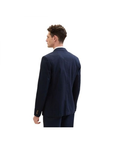 Blazer Lin Coton TOM TAILOR Bleu Marine Herringbone
