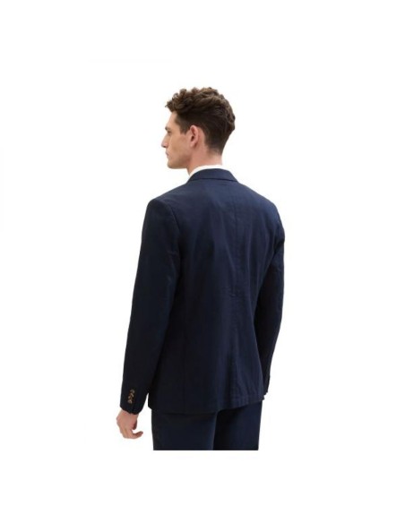 Blazer Lin Coton TOM TAILOR Bleu Marine Herringbone