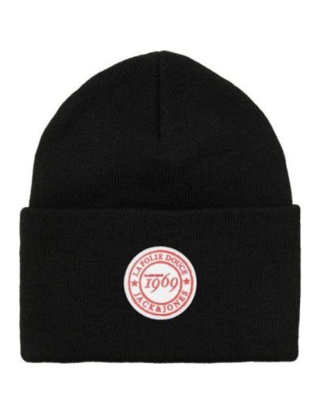 Bonnet Long Tricoté Noir Patch Logo — J&J ACCESSORIES