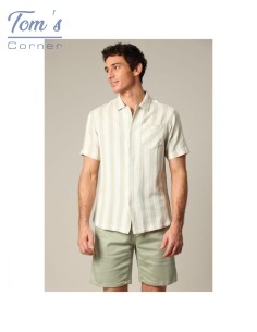 Chemise Rayée Coton Vert et Blanc — Deeluxe