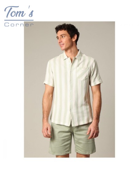 Chemise Rayée Coton Vert et Blanc — Deeluxe