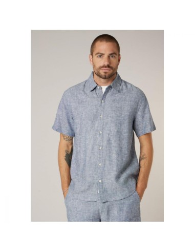 Chemise Lin Bleu Denim Manches Courtes — Deeluxe