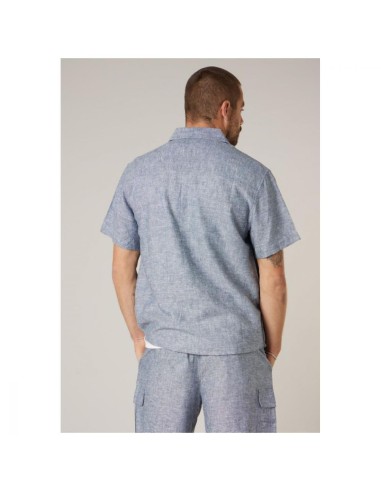 Chemise Lin Bleu Denim Manches Courtes — Deeluxe