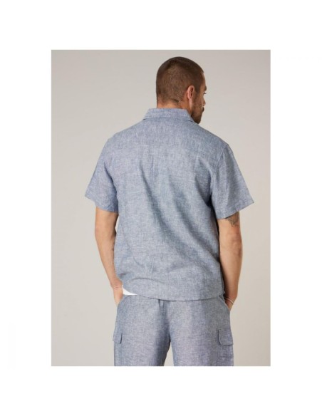 Chemise Lin Bleu Denim Manches Courtes — Deeluxe