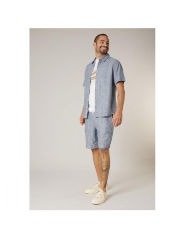 Chemise Lin Bleu Denim Manches Courtes — Deeluxe