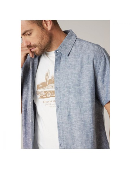 Chemise Lin Bleu Denim Manches Courtes — Deeluxe