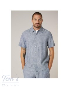 Chemise Lin Bleu Denim Manches Courtes — Deeluxe