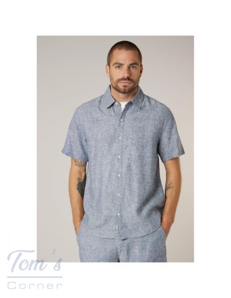 Chemise Lin Bleu Denim Manches Courtes — Deeluxe
