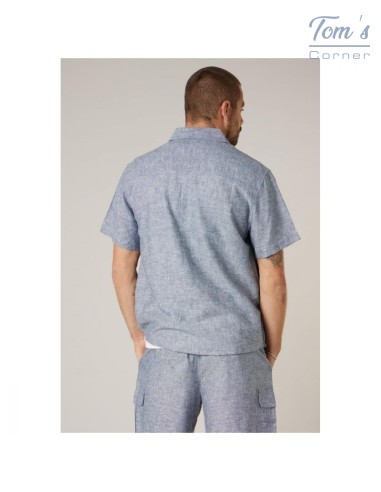 Chemise Lin Bleu Denim Manches Courtes — Deeluxe