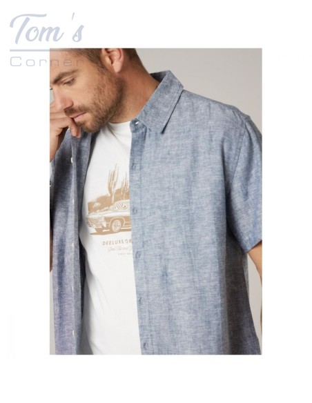 Chemise Lin Bleu Denim Manches Courtes — Deeluxe