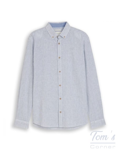 Chemise Lin Coton Rayée Blanc Bleu — TOM TAILOR