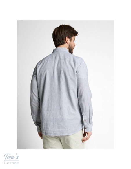 Chemise Lin Coton Rayée Blanc Bleu — TOM TAILOR
