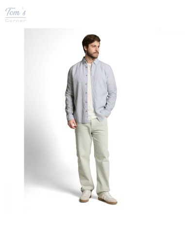 Chemise Lin Coton Rayée Blanc Bleu — TOM TAILOR