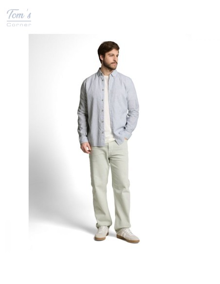 Chemise Lin Coton Rayée Blanc Bleu — TOM TAILOR