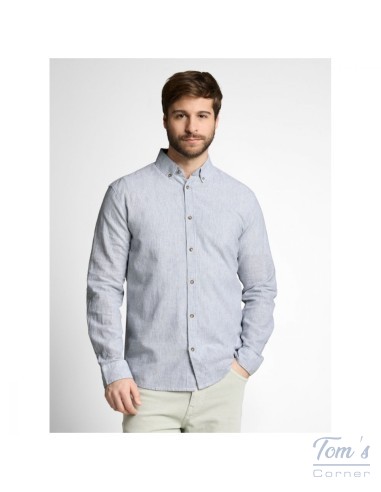 Chemise Lin Coton Rayée Blanc Bleu — TOM TAILOR