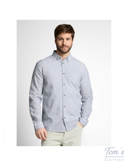 Chemise Lin Coton Rayée Blanc Bleu — TOM TAILOR