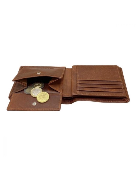 Portefeuille Homme - Modèle à deux volets - Cuir - Cognac