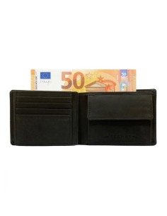 Portefeuille Homme - Modèle à deux volets - Cuir - Noir