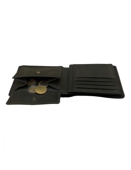 Portefeuille Homme - Modèle à deux volets - Cuir - Noir