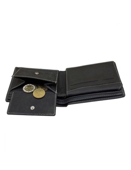 Portefeuille pour homme - Modèle Billfold - En cuir de buffle - Noir