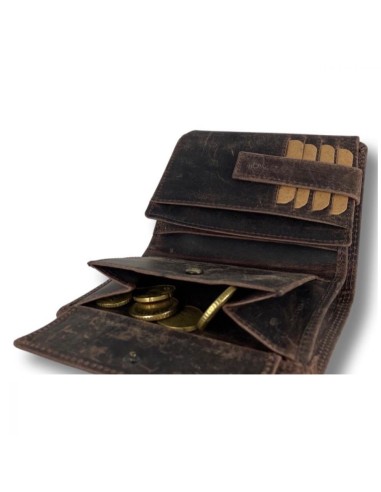 Portefeuille pour homme en cuir de buffle - Billfold - RFID - Brun Foncé