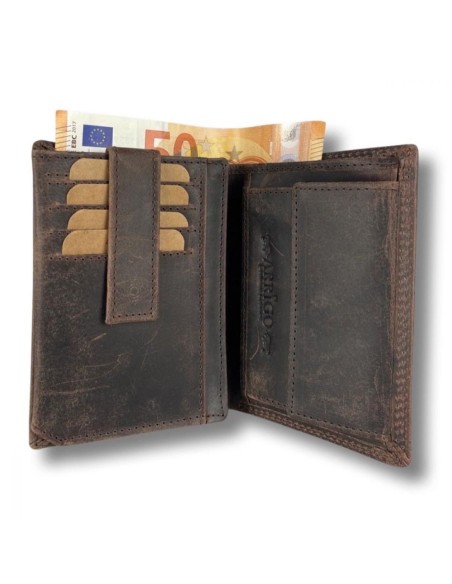 Portefeuille pour homme en cuir de buffle - Billfold - RFID - Cognac