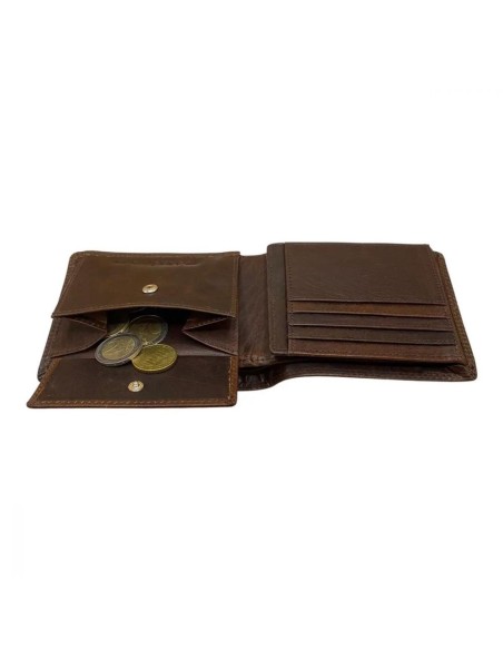 Portefeuille Homme - Modèle à deux volets - Cuir - Brun