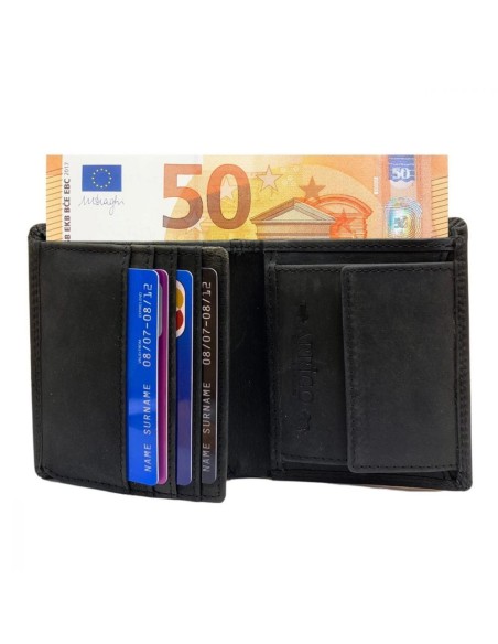 Portefeuille Homme - Modèle à deux volets - Cuir - Noir