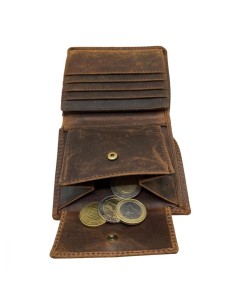 Portefeuille Homme - Modèle à deux volets - Cuir - Brun Foncé