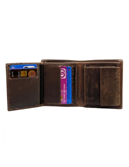 Portefeuille Homme - Modèle à deux volets - Cuir - Brun Foncé