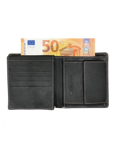 Portefeuille en cuir noir RFID - Fonction antidérapante - Noir