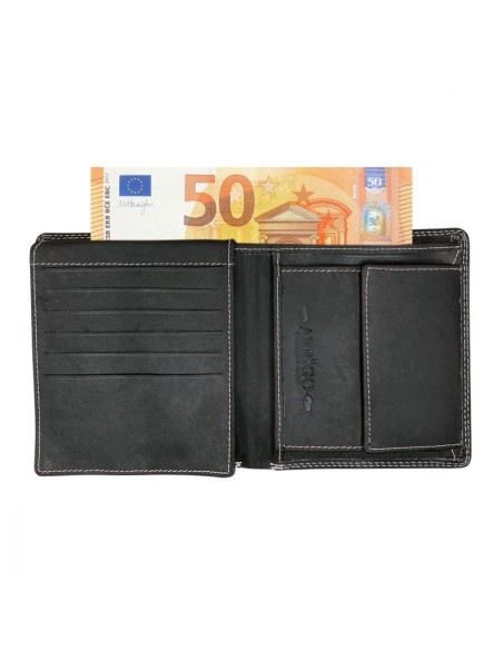 Portefeuille en cuir noir RFID - Fonction antidérapante - Noir