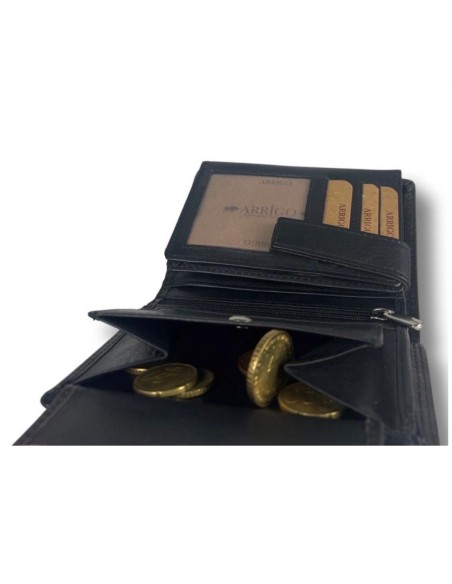 Portefeuille en cuir noir RFID - Fonction antidérapante - Noir